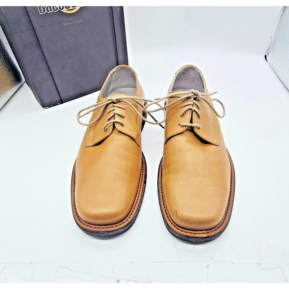 Bacco Bucci Mens Oxford Dress Shoes Size 8 Tan Leather Lace-Up Made in Italy